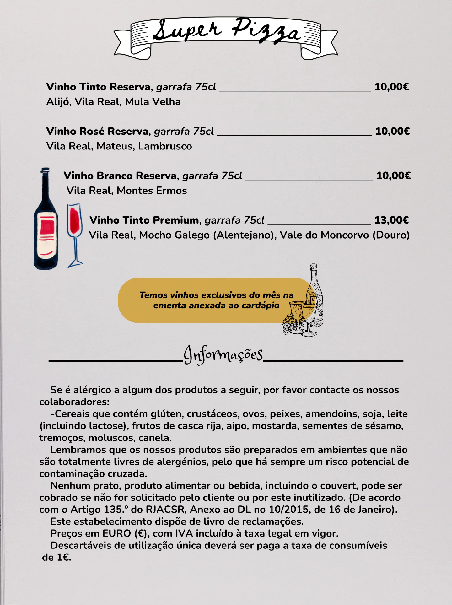 Página 6: Vinhos, informações e alergénios